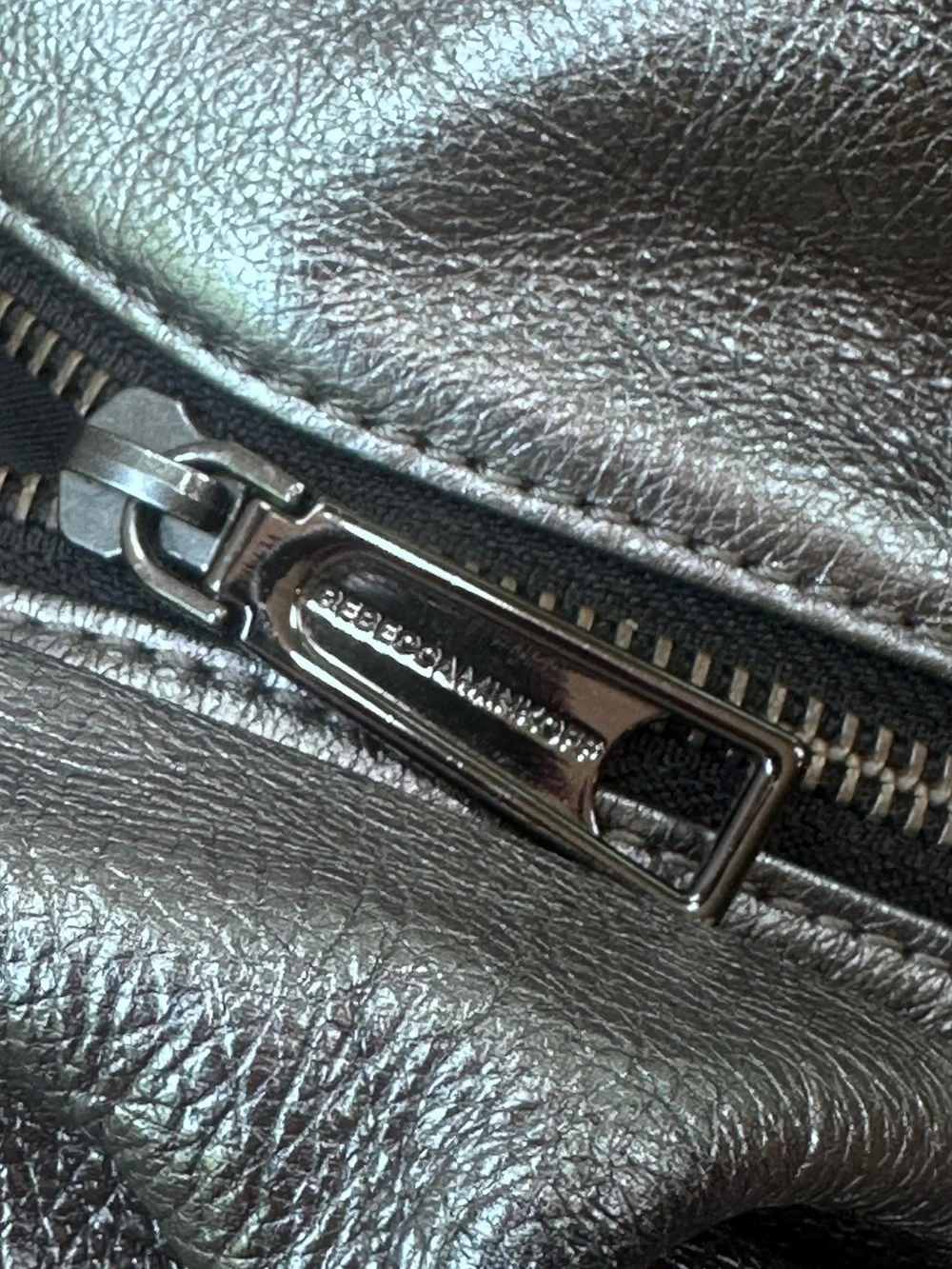 Rebecca Minkoff Mini Julian Silver Metallic Leather Backpack Sling Bag